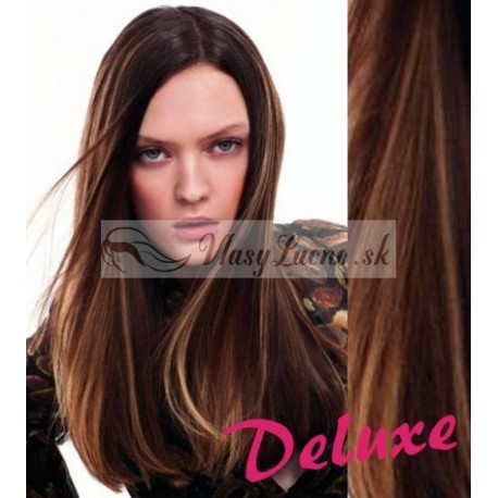 DELUXE melírované (tmavý melír) CLIP IN vlasy na predĺženie - 40-43 cm