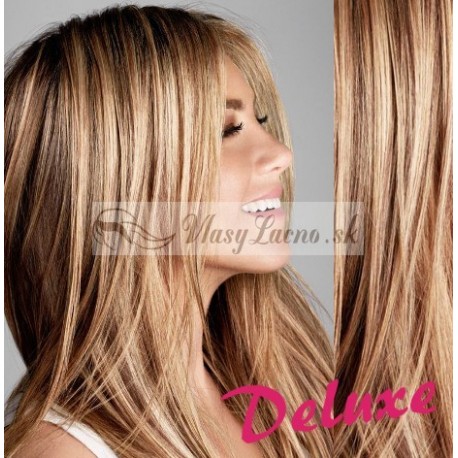 DELUXE melírované (prírodná / svetlejšia blond) CLIP IN vlasy na predĺženie - 40-43 cm