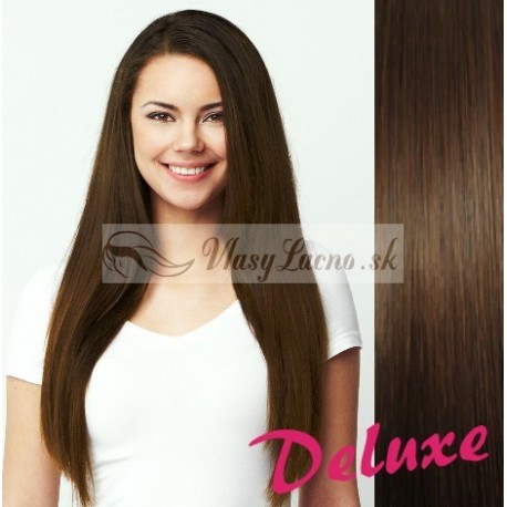 DELUXE stredne hnedé CLIP IN vlasy na predĺženie - 50-53 cm