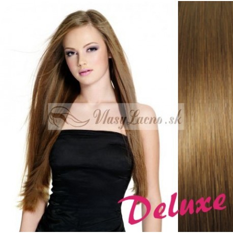 DELUXE svetlo hnedé CLIP IN vlasy na predĺženie - 50-53 cm