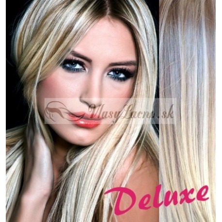 DELUXE melírované (platina / svetlo hnedá) CLIP IN vlasy na predĺženie - 50-53 cm