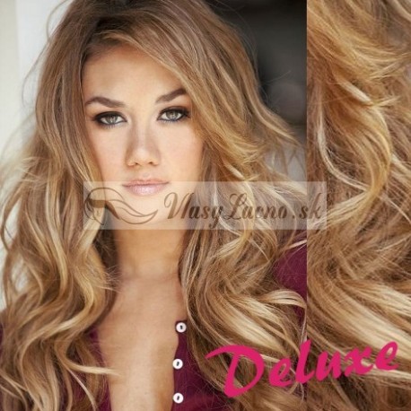 DELUXE melírované (prírodná / svetlejšia blond) CLIP IN vlasy, vlnité - 50-53 cm