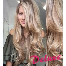 DELUXE melírované (platina / svetlo hnedá) CLIP IN vlasy, vlnité - 50-53 cm