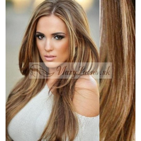 CLIP IN pás 40-43 cm, 100% ľudské vlasy - svetlý melír