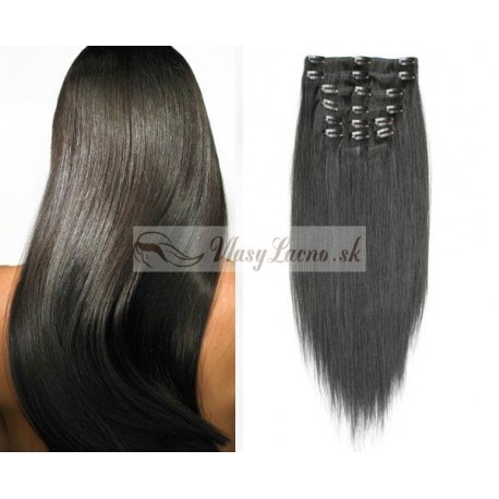 Prírodné čierne vlasy - Clip-in set, 10 ks, 50 cm, Remy, 160G (001B)